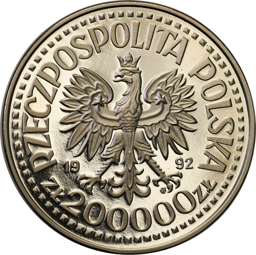 III RP. PRÓBA Nikiel 200 000 złotych 1992 Władysław Warneńczyk półpostać